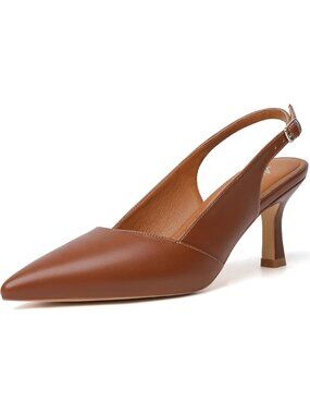 Women's Brown Slingback Pointed Closed Toe Kitten Heels Pumps Shoes